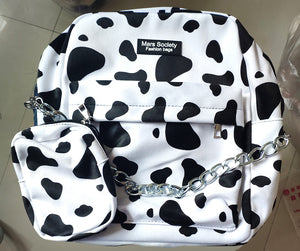 Cute White Cow Skin Print Pattern Waterproof Backpack School Bag