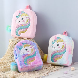 Rainbow Unicorn Princess Children Plush Backpack School Bag