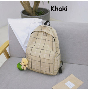 Lovely Small Plaid Canvas Backpack Student Bag for Teenage Girls