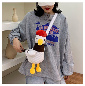 Cartoon Chicken Duck with Cap Velvel Plush Doll Shoulder Bag