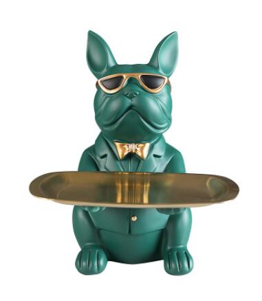 Cool Bulldog with Serving Plate Resin Statue Sculpture Kitchen Table Decoration