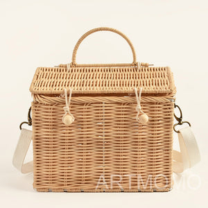 House Shape Rattan Straw Handbags Shoulder Bag