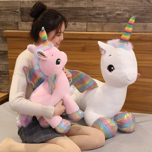 Cuddly Huggable Cute Miracle Rainbow Unicorn Soft Plush Stuffed Toy with Wings