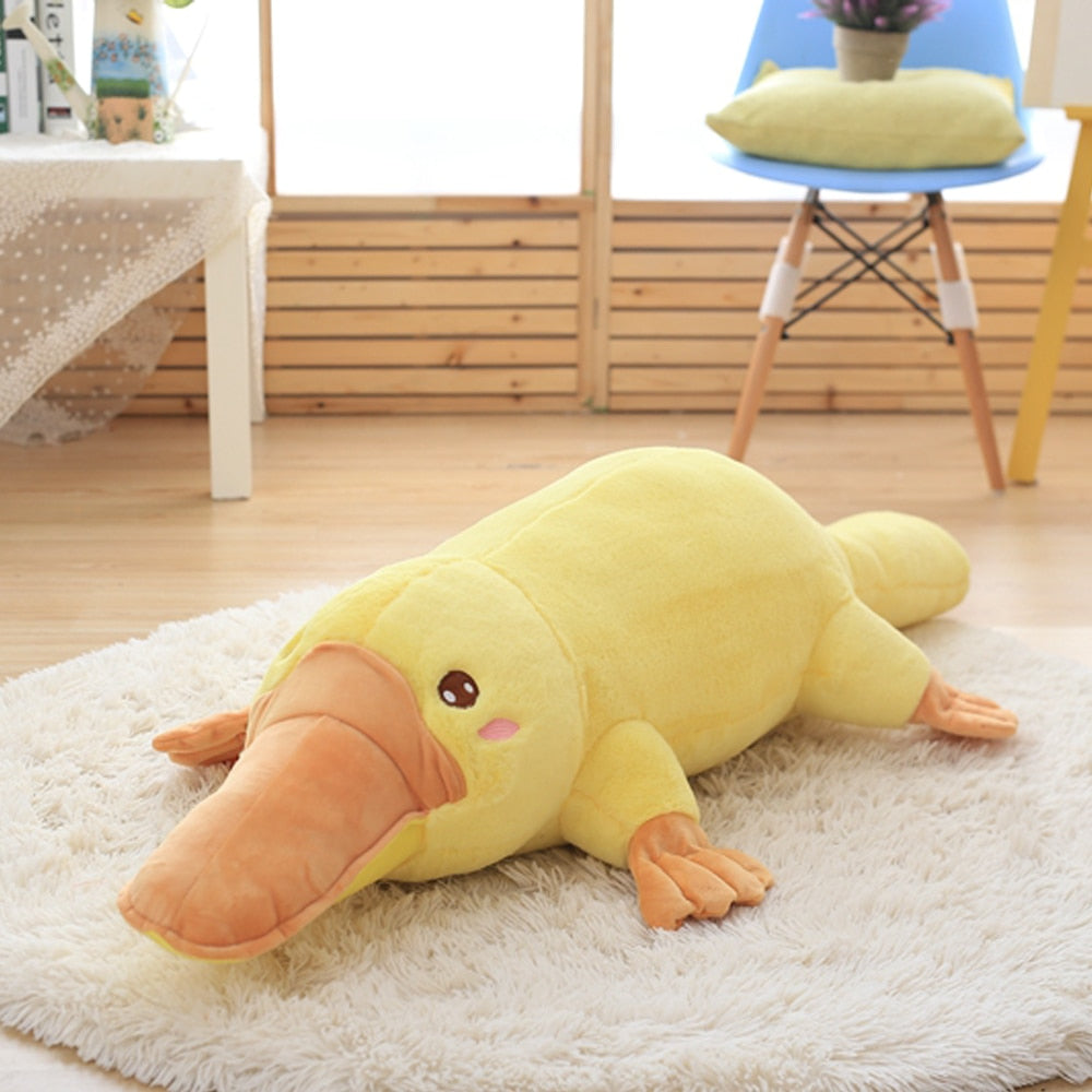 Cute Yellow Platypus Lying Plush Stuffed Cushion Pillow Doll Gift