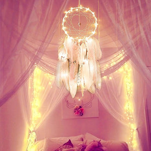 Circle Lace Ribbons LED Light Dreamcatchers with Feather