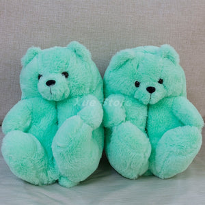 Cute Teddy Bear Furry Faux Fur Indoor Home Slippers Shoes