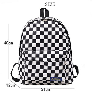 Black/White Plaid Nylon Backpack School Bag for Teenage Girl