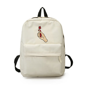 Rose Mini Heart Embroidery Canvas Unisex School Bag Backpack