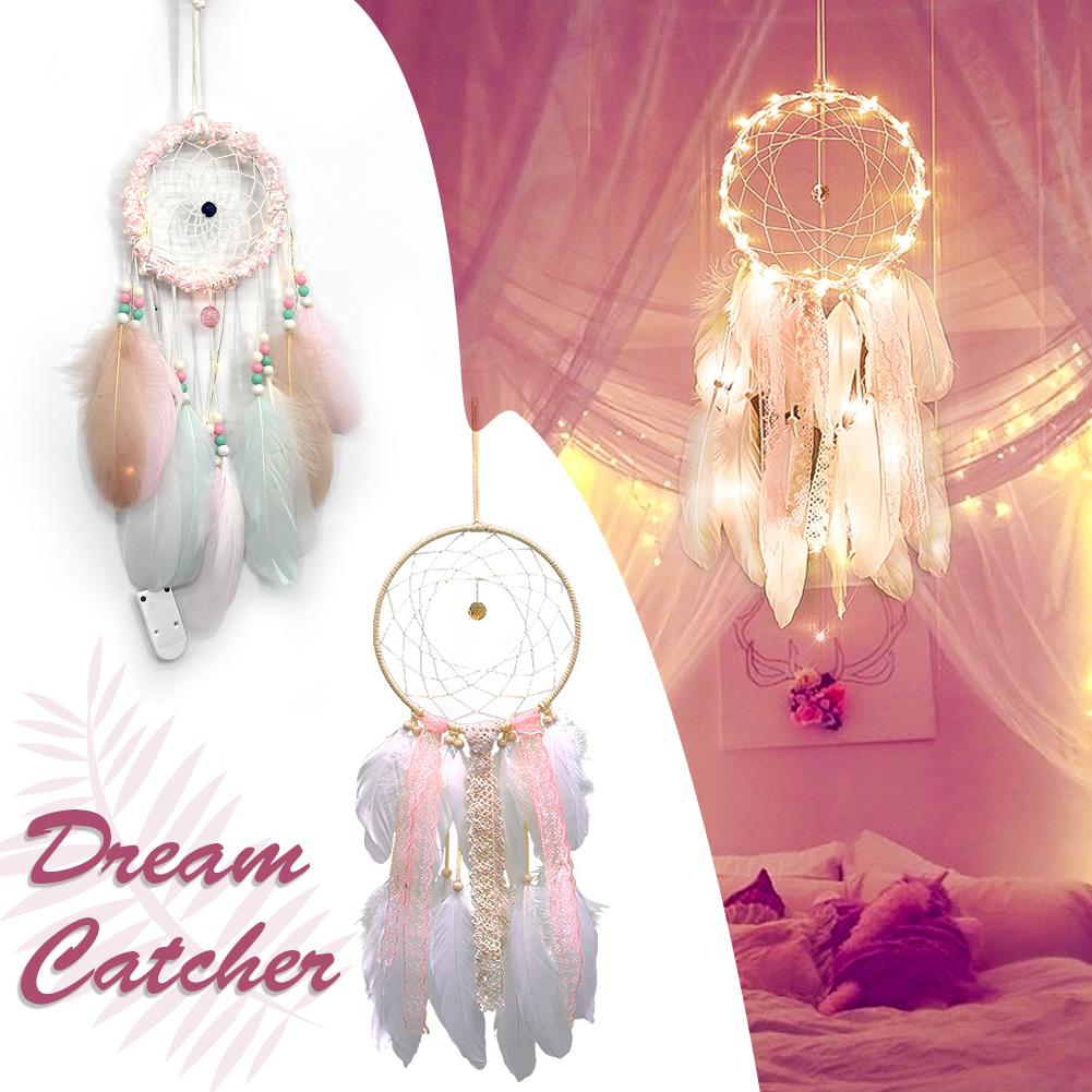 Circle Lace Ribbons LED Light Dreamcatchers with Feather