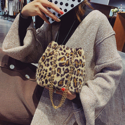 Leopard Faux Fur Bucket Purse Shoulder Bag