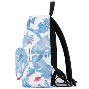 Blue Tropical Leaf Pattern Schook Book Bag Backpack for Teenage Girl