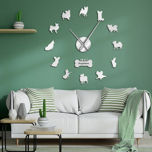 Continental Toy Spaniel Papillon Dog Large Frameless DIY Wall Clock