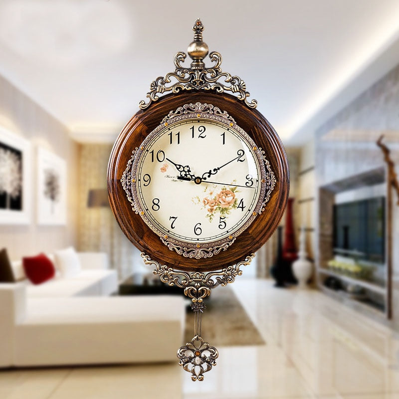 European Antique Wooden Pendulum Wall Clocks Quartz Movement