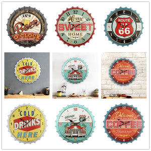 Classic Retro Beer Bottle Cap 3D Iron Metal Silent Quartz Wall Clock Bar Decoration