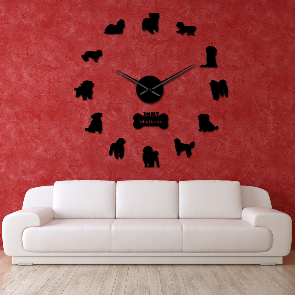 Maltese Large Frameless DIY Wall Clock Dog Owners Gift
