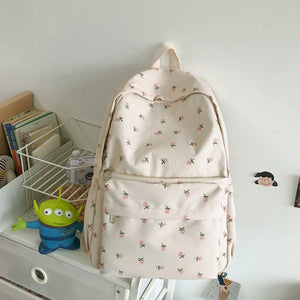 Mini Rose Floral Nylon Large Capacity Student School Bag Backpack