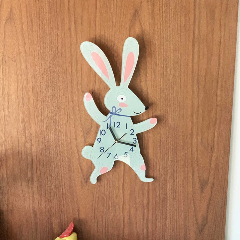 Cartoon Green Bunny Rabbit Children's Room Wall Clock