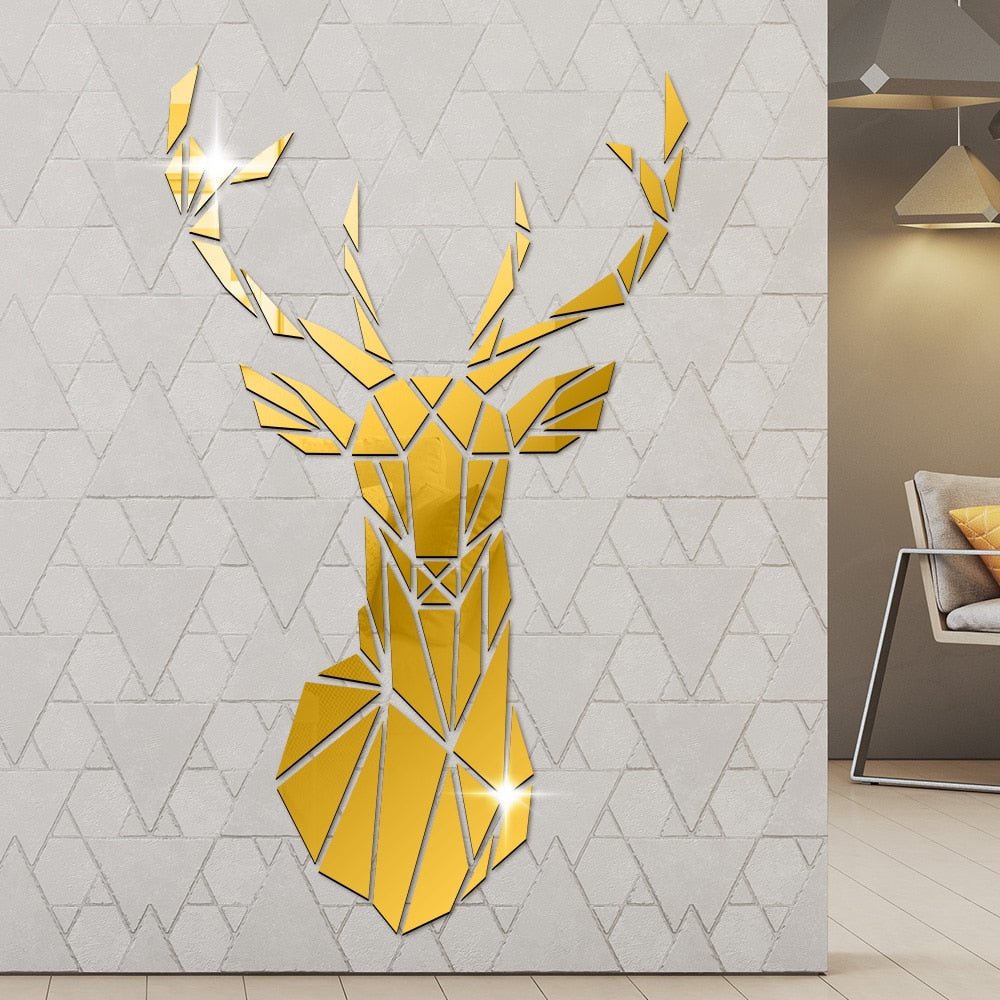 Geometric Deer Antler Head Acrylic Mirror Wall Stickers Home Decor Decals Deer Hunting Gift