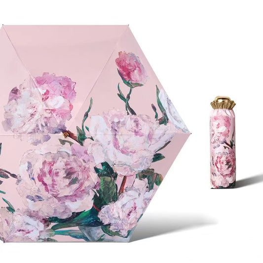 Beautiful Flower Oil Painting Pattern Travel Mini Parasol Pocket Umbrella