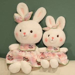 Cute Cartoon Rabbit with Plaid Skirt Plush Stuffed Pillow Doll Gift for Girls