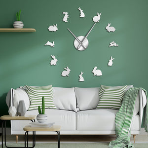 Easter Bunny Rabbits Large Frameless DIY Wall Clock