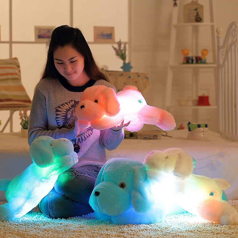 Lovely Lying Puppy Dog LED Glowing Light Soft Plush Stuffed Pillow Doll