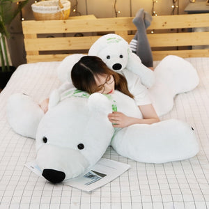 Cute Giant White Polar Bear Lying Plush Stuffed Long Pillow Doll