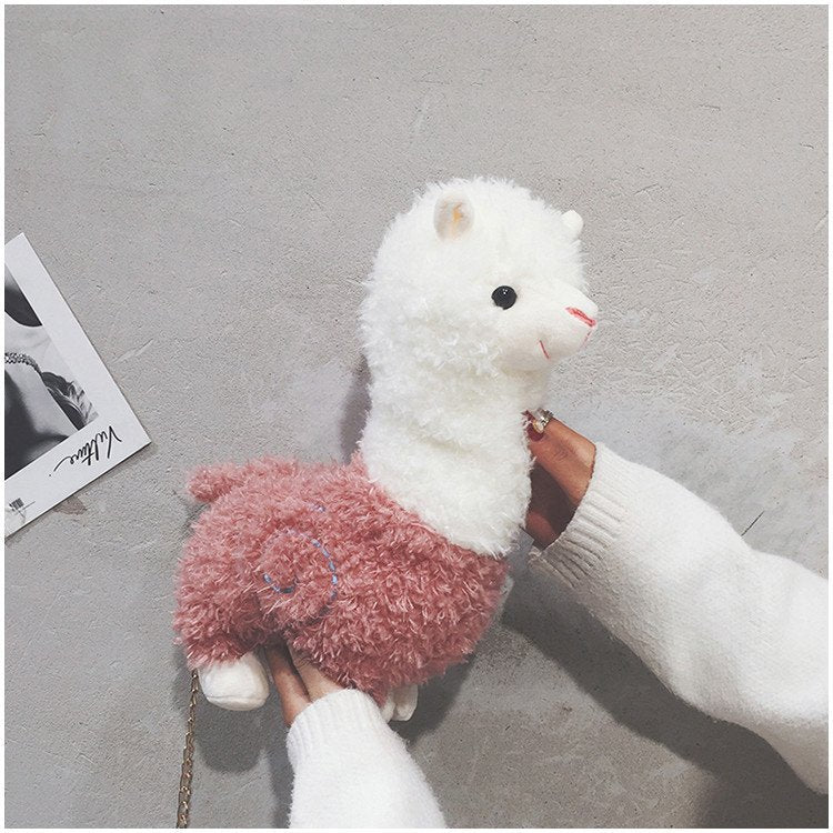 Cute Cartoon Alpaca Shape Plush Shoulder Bag