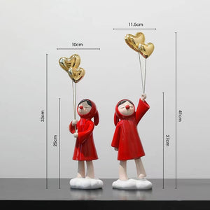 Cute Heart Balloon Girl Resin Statue Sculpture Home Decor