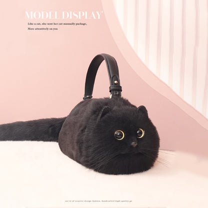 Cute Lifelike Black Cat Shape Soft Fur Handbag Shoulder Bag