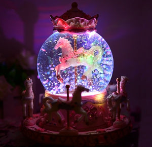 Luxury Carousel Crystal Ball Resin Crafts Music Box with LED Light