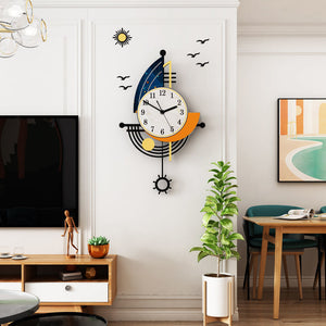 Nordic Multicolor Sailboat Design Living Room Metal Wall Clock