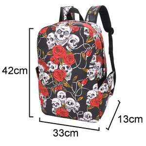 Sugar Skull Rose Floral Large Capacity Canvas Backpack