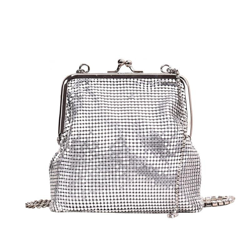 Silver Metal Punk Diamond Tassel Party Clutch Crossbody Bag Handbag