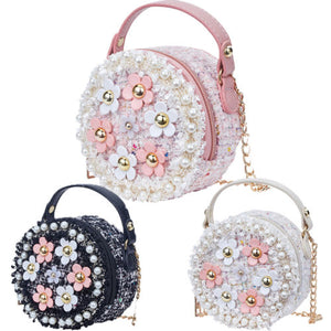 Flower Princess Perl Girls Shoulder Bags