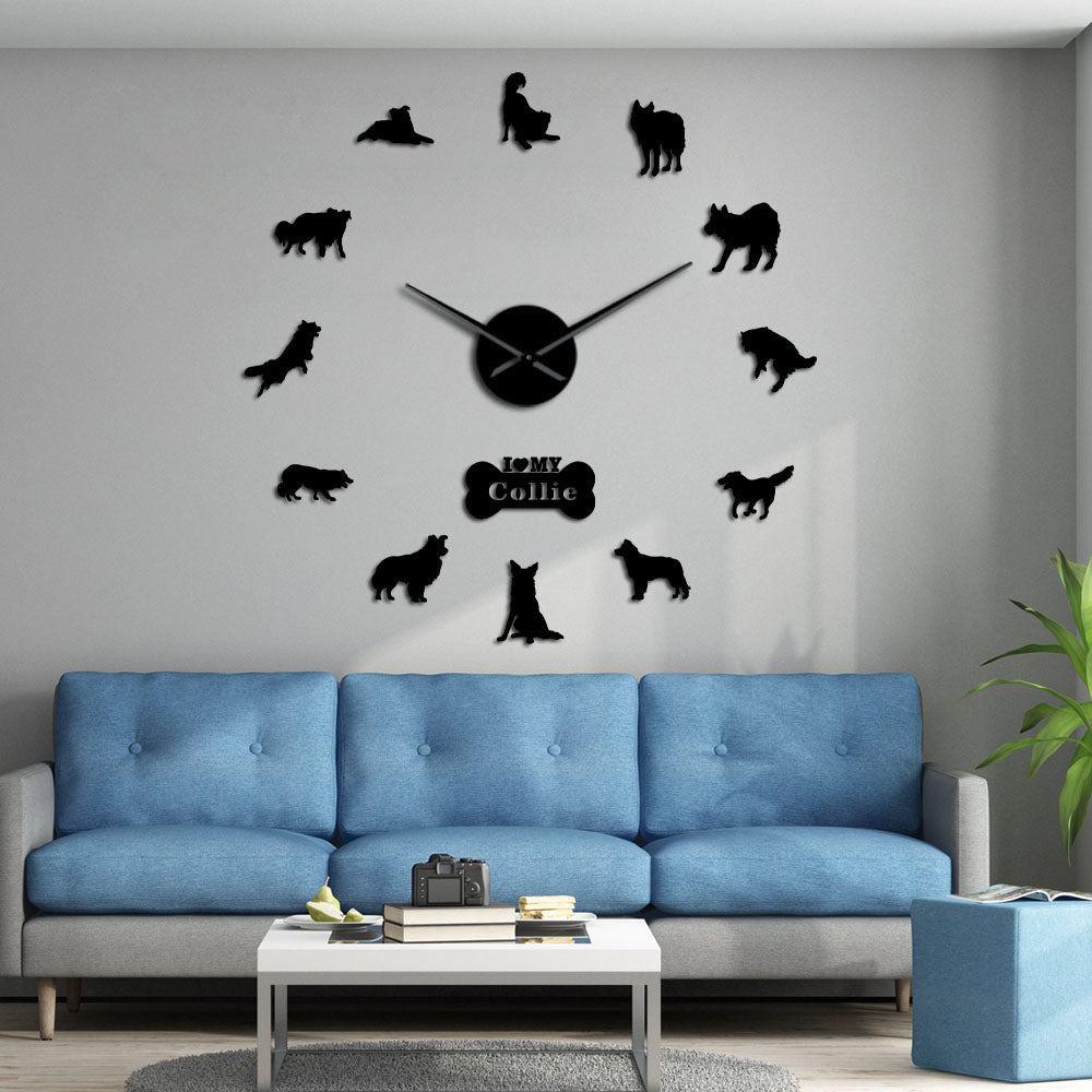 Border Collie Sheepdog Large Frameless DIY Wall Clock