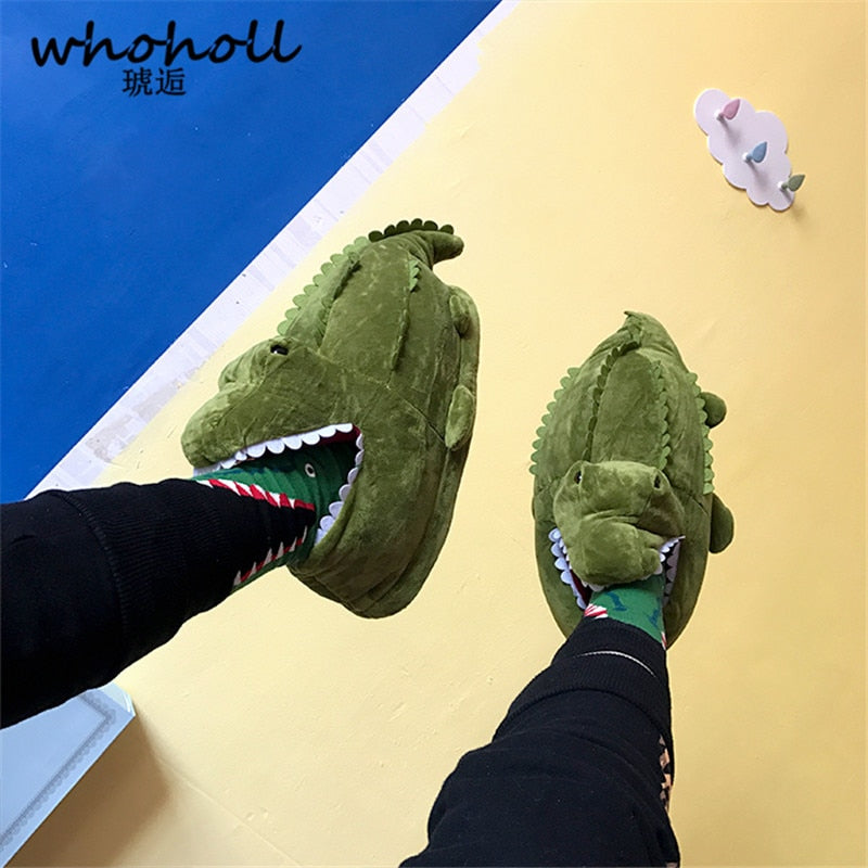 Funny Green Crocodile Warm Soft Indoor Slipper Shoes