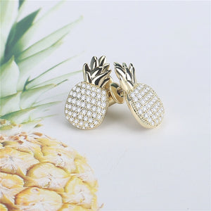 Brass Cute Pineapple CZ 925 Silver Stud Earrings