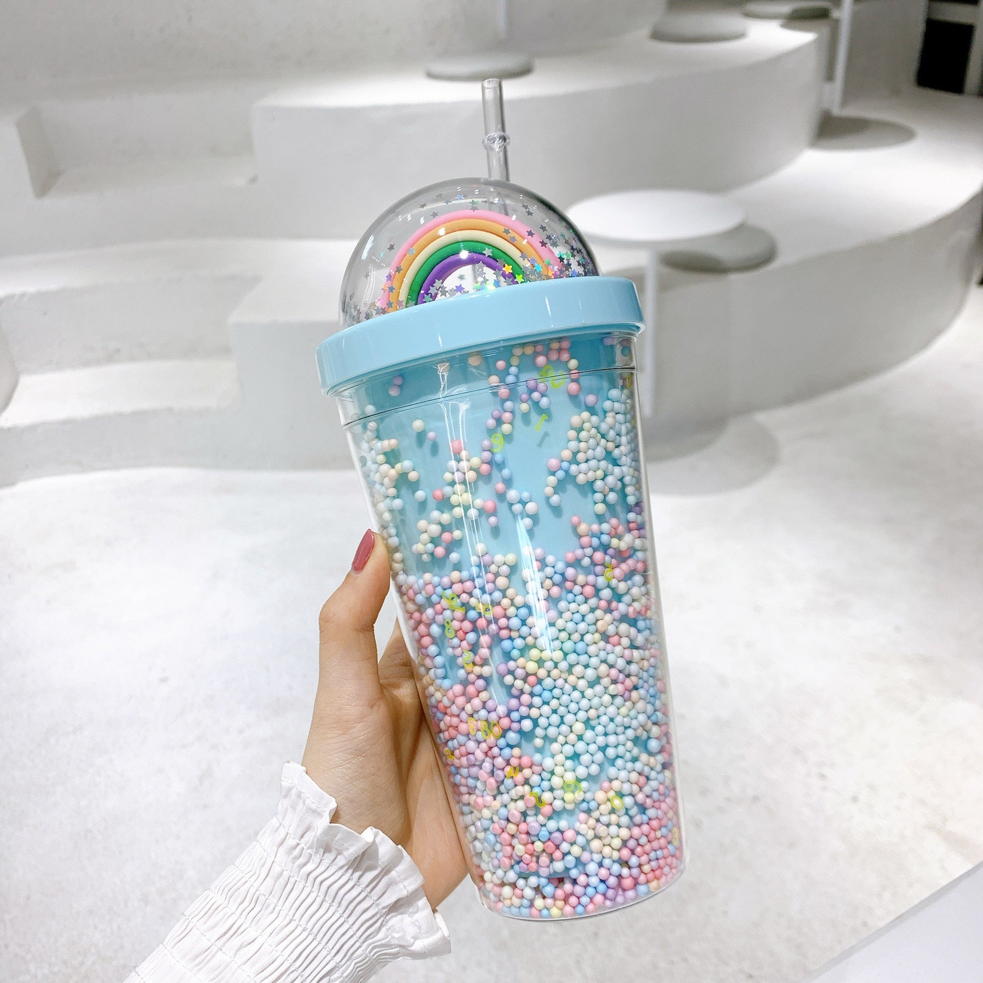 Cute Rainbow 550mL Double Layer Water Bottle With Straw for Girls -  MsHormony