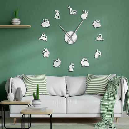 Bunny Rabbit Numbers Large Frameless DIY Wall Clock
