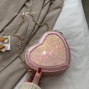 Sequins Patent Leather Heart Design Purses Handbag