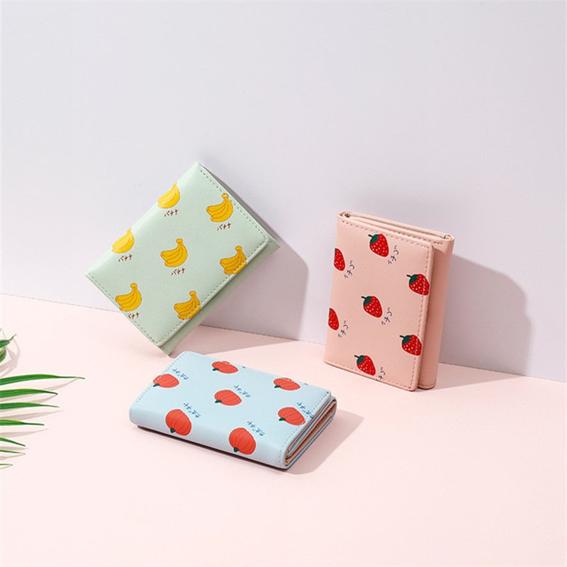 Cute Fruits Leather Purse Folding Card Holder Short Wallet