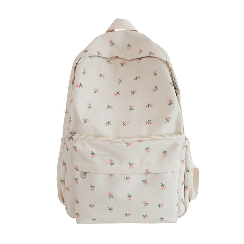 Mini Rose Floral Nylon Large Capacity Student School Bag Backpack
