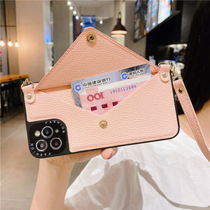 Lady Leather Pocket Wallet Shoulder Strap Phone Cover Case for iPhone