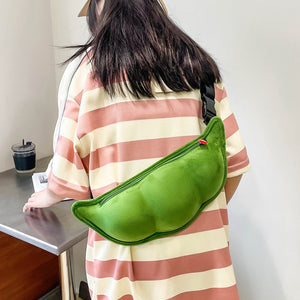 Funny Edamame Green Pea Shape Shoulder Chest Bag
