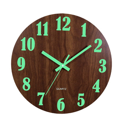 Large Numbers Luminous Glow in the Dark 12 Inch Silent Wood Wall Clock