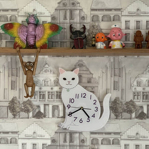 White Sitting Cat Kitten Nordic Wall Clock