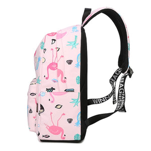 Cute Pink Flamingo Waterproof Backpack School Book Bag for Teenage Girls