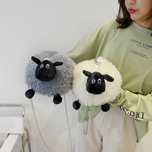 Cute Fluffy Sheep Plush Doll Purse Shoulder Bag