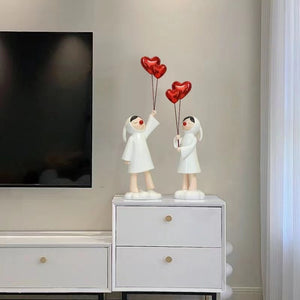 Cute Heart Balloon Girl Resin Statue Sculpture Home Decor